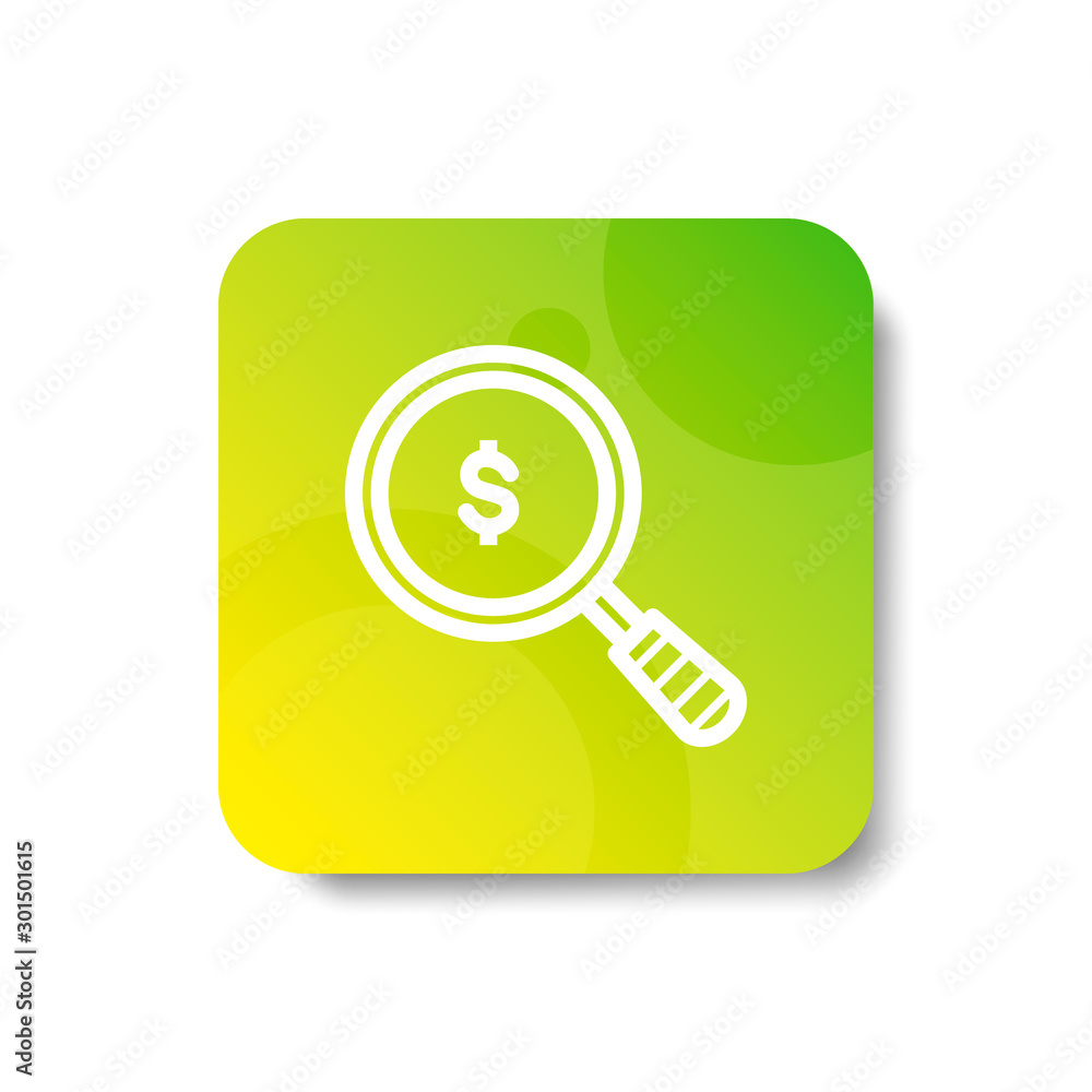 Poster magnifier glass with dollar sign round icon in outline / line and stripes style with colorful smooth