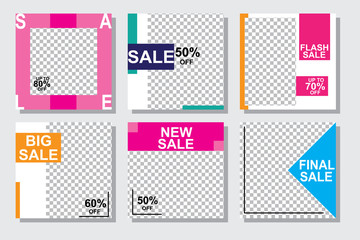 Set media banners with discount offer. Shopping background, label for business promotion. Can be used for website and mobile website banners, web design, posters, email and newsletter designs