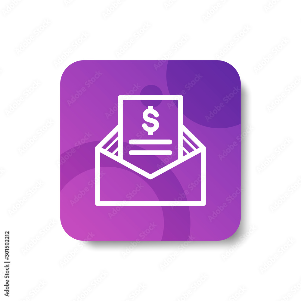 Poster financial mail letter round icon in outline / line and stripes style with colorful smooth gradient b
