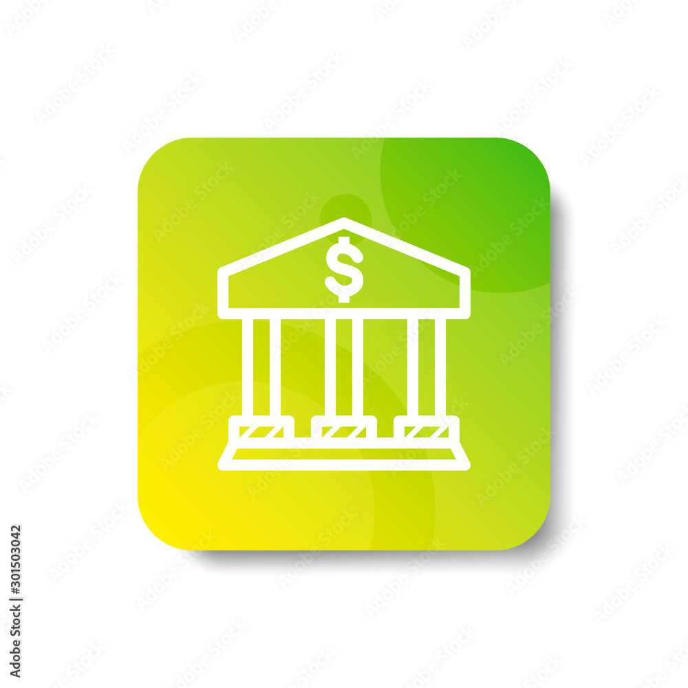 Poster bank office round icon in outline / line and stripes style with colorful smooth gradient background,