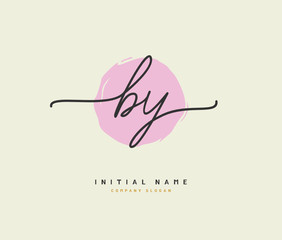 B Y BY Beauty vector initial logo, handwriting logo of initial signature, wedding, fashion, jewerly, boutique, floral and botanical with creative template for any company or business.