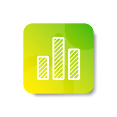 bar chart round icon in outline / line and stripes style with colorful smooth gradient background, suitable for mobile and web UI, app button,  infographic