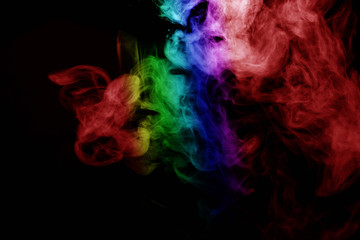 Abstract smoke isolated on black background,Rainbow powder