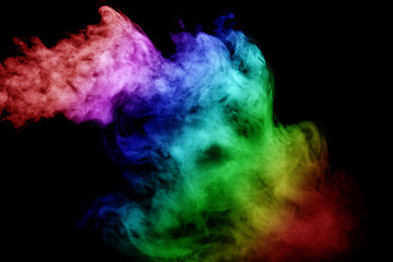 Abstract smoke isolated on black background,Rainbow powder