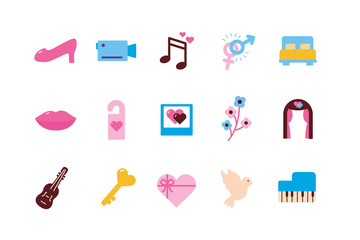 Isolated wedding and love flat icon set vector design