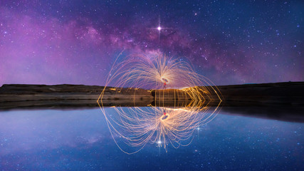 Amazing Fire Show at night .The fire show and a lot of the bright sparks in the night.Play a...