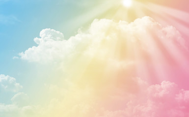 Pastel gradient blurred sky, A soft cloud with sunshine, background texture concept.