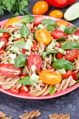 Fresh salad with pasta and vegetables. Best food for dieting and slimming