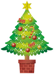 クリスマスツリーのイメージイラスト（水彩風）