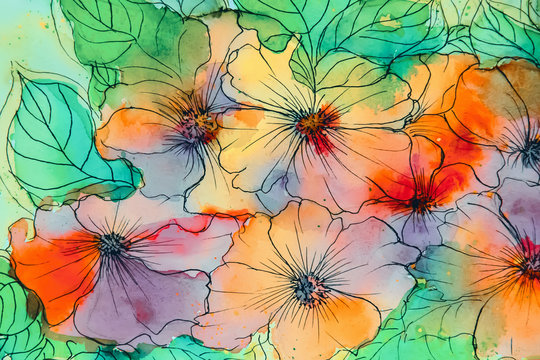 Watercolor painting impressionism style, textured painting, floral still life, color painting, floral pattern painting. Abstract flowers © kolyadzinskaya