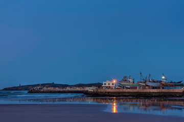 Harbour of Essaouira before sunrise.