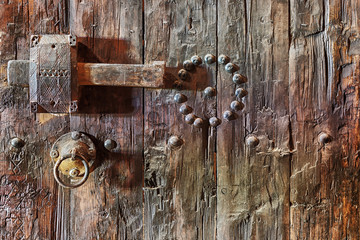 Old moroccan, wooden door detail.