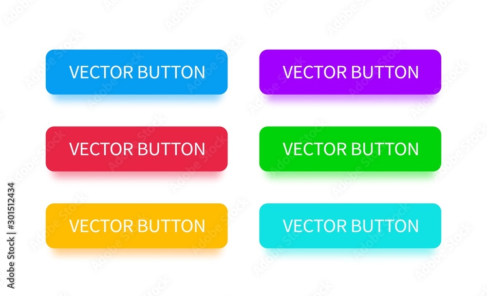 Poster Modern buttons set with falling shadow. Flat style. Vector multicolored buttons for landing page, web design, interface, apps, game and software design.