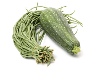 Cowpea and zucchini courgette isolated on white background 