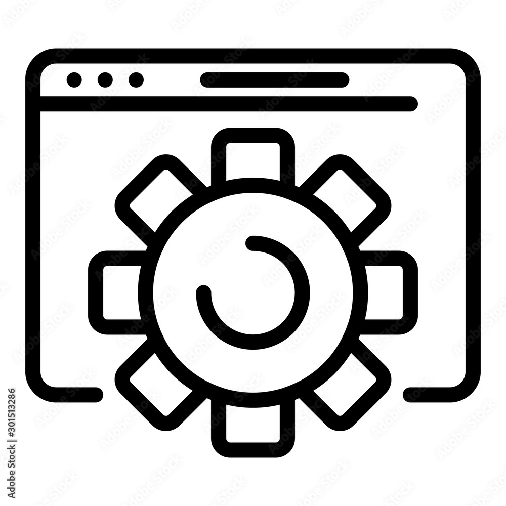 Poster application window and gear icon. outline application window and gear vector icon for web design iso
