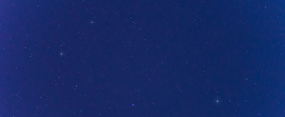 Panorama blue night sky milky way and star on dark background.Universe filled with stars  nebula and galaxy with noise and grain.Photo by long exposure and select white balance.Dark night sky.