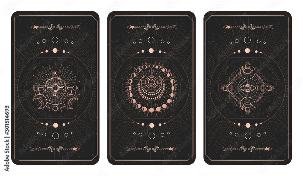 Canvas Prints vector set of three dark backgrounds with sacred symbols, grunge textures and frames. illustration i