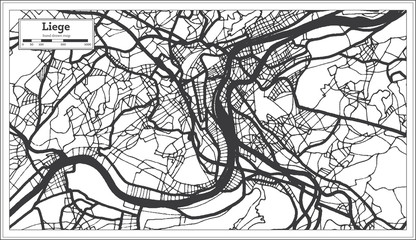 Liege Belgium City Map in Black and White Color. Outline Map.