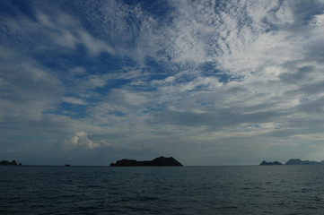 Clouds over the islands and sea on the way from Koh Tao to Chumphon, Thailand