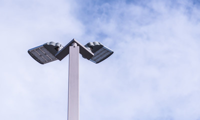 CCTV, solar panels on the pole, on the natural background, tools for safety and facilitate.