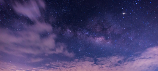 Panorama blue night sky milky way and star on dark background.Universe  galaxy with noise and...