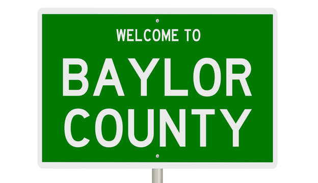 Rendering of a green 3d highway sign for Baylor County in Texas
