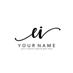 Handwriting E I EI initial logo template vector