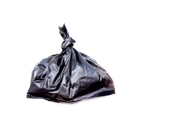 Close up Black garbage bag isolated on white background with clipping path.