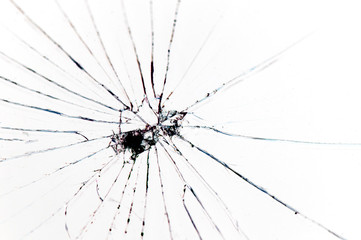 Broken glass on white background , texture backdrop object design in selective focus