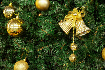 Closeup decorate on Christmas tree background