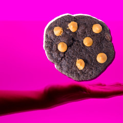 Cookies or Chocolate chips cookies with hand concept new.