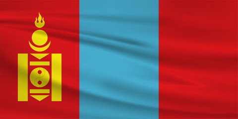 Mongolia flag vector icon, Mongolia flag waving in the wind.