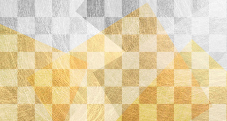 市松模様と金色の和紙の背景（アブストラクト）