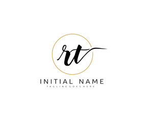 R T Initial handwriting logo vector. Hand lettering for designs.