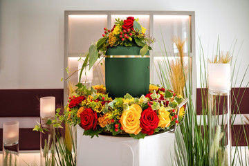urn within coronal on funeral 