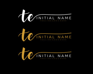 T E Initial handwriting logo vector. Hand lettering for designs.