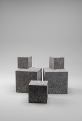 Studio and cube concrete pedestal. 3d rendering.