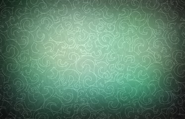 Loop outline pattern on green muted dark background. Vintage ornament illustration. Low light. Smoky shade vignette. Transparent plexus.