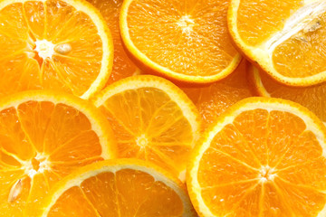 slice  of bright color oranges. Texture background ripe juicy fruits oranges. Product Image Tropical Oranges Fruit