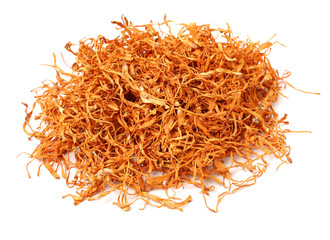 Fototapeta premium dried cordyceps militaris mushroom isolated on white background