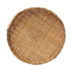 Bamboo basket hand made isolated on white background. Woven from bamboo tray.