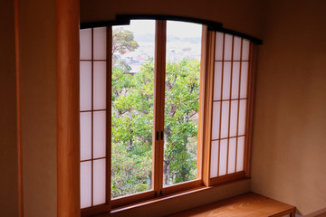 wood and paper window in japanese house