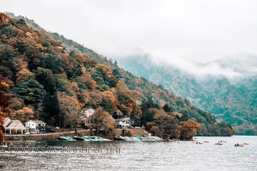 Lake Chuzenji at nikko national park japan in autumn