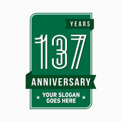 137 years anniversary design template. One hundred and thirty-seven years celebration logo. Vector and illustration.