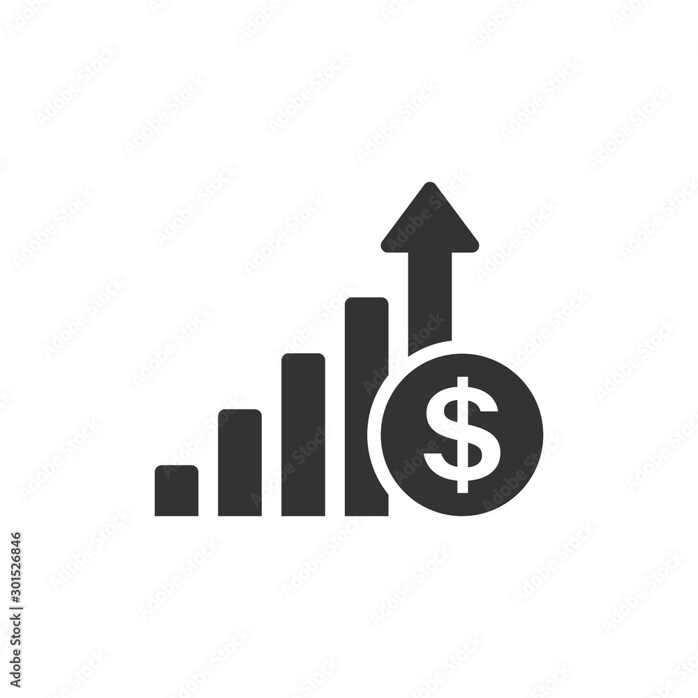 Wall mural growth arrow icon in flat style. revenue vector illustration on white isolated background. increase 