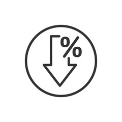 Decline arrow icon in flat style. Decrease vector illustration on white isolated background. Revenue model business concept.