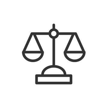 Scale balance icon in flat style. Justice vector illustration on white isolated background. Judgment business concept.