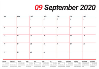September 2020 desk calendar vector illustration