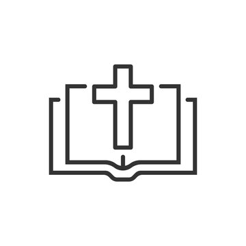 Bible book icon in flat style. Church faith vector illustration on white isolated background. Spirituality business concept.