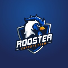 Rooster mascot sport logo design. Chicken rooster head mascot vector illustration